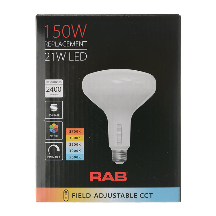 RAB 21W LED BR40 Reflector Bulb CCT Selectable 2700K/3000K/3500K/4000K/5000K 90 CRI 120V E26 Base (BR40-21-9CCT-DIM)