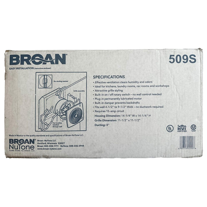 Broan-NuTone 8 Inch Through Wall Fan White Plastic Grille 180 CFM (509S)