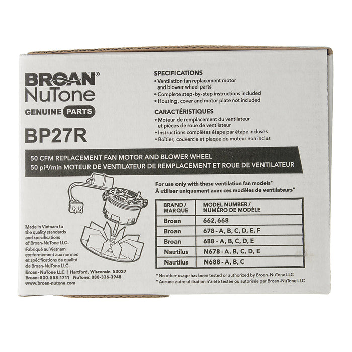 Broan-NuTone Replacement Motor/Wheel 50 CFM (BP27R)