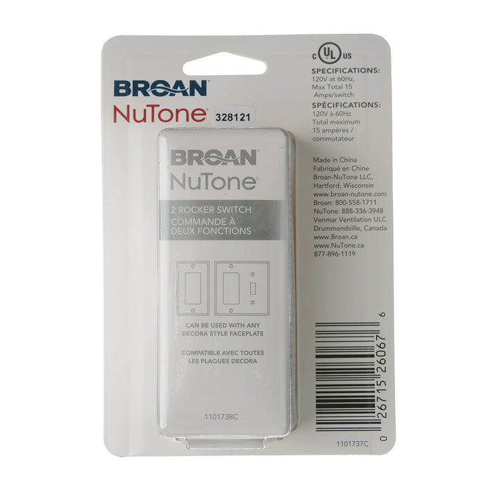 Broan-NuTone 2-Function Rocker Switch Wall Control For Bathroom Exhaust Fan (P2RW)