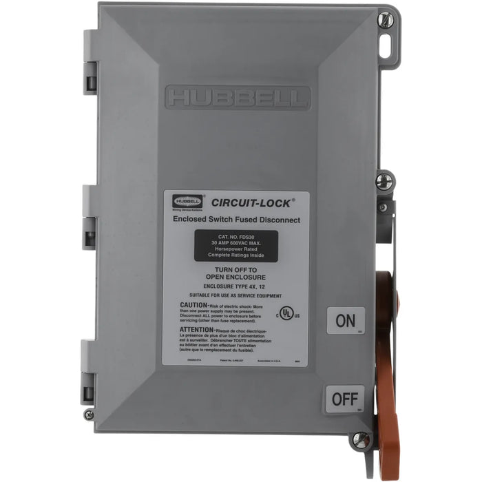 Bryant TECH-SPEC Fused Disconnect Switch Fused 3-Pole 30A 600V AC NEMA 4X 12 Non-Metallic Enclosure For Use With Class J Fuses (BRYFD30)