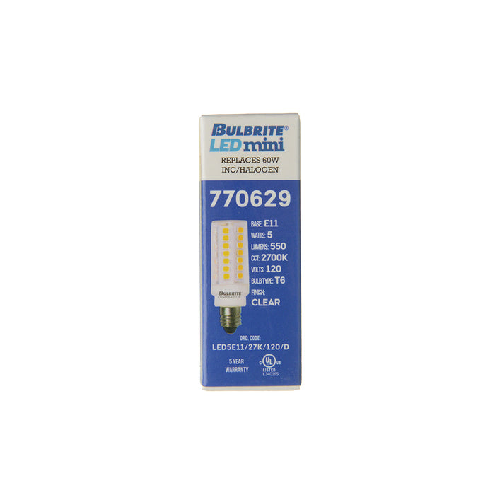 Bulbrite LED5E11/27K/120/D 5W LED E11 Clear 2700K 120V Dimmable (770629)