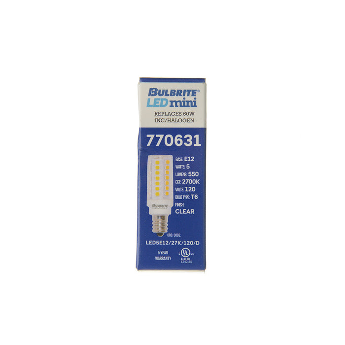 Bulbrite LED5E12/27K/120/D 5W LED E12 Clear 2700K 120V Dimmable (770631)