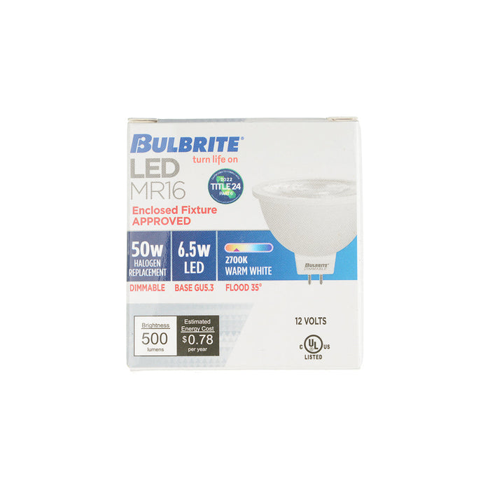 Bulbrite LED6MR16FL35/50/927/J/D/4 6.5W LED MR16 2700K Flood Dimmable 90 CRI 12V (771101)