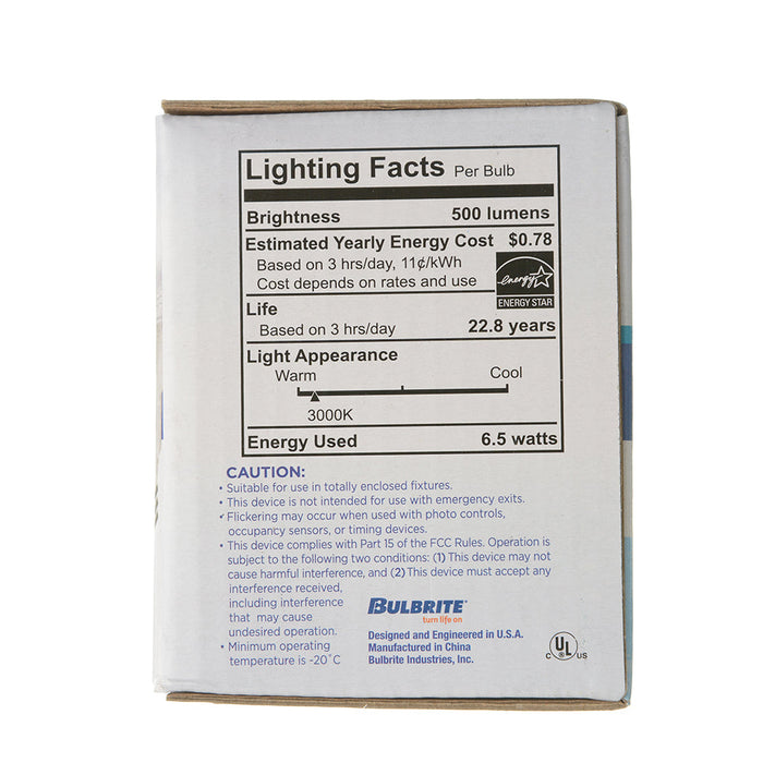 Bulbrite LED6PAR20/NFL25/930/WD/2 6.5W LED PAR20 3000K 90 CRI Narrow Flood Wet Location Dimmable (772265)