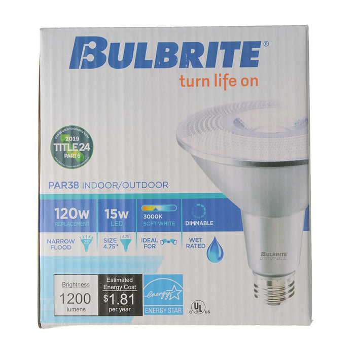 Bulbrite LED15PAR38/NF25/930/WD/2 15W LED PAR38 3000K 90 CRI Narrow Flood Wet Location Dimmable (772301)