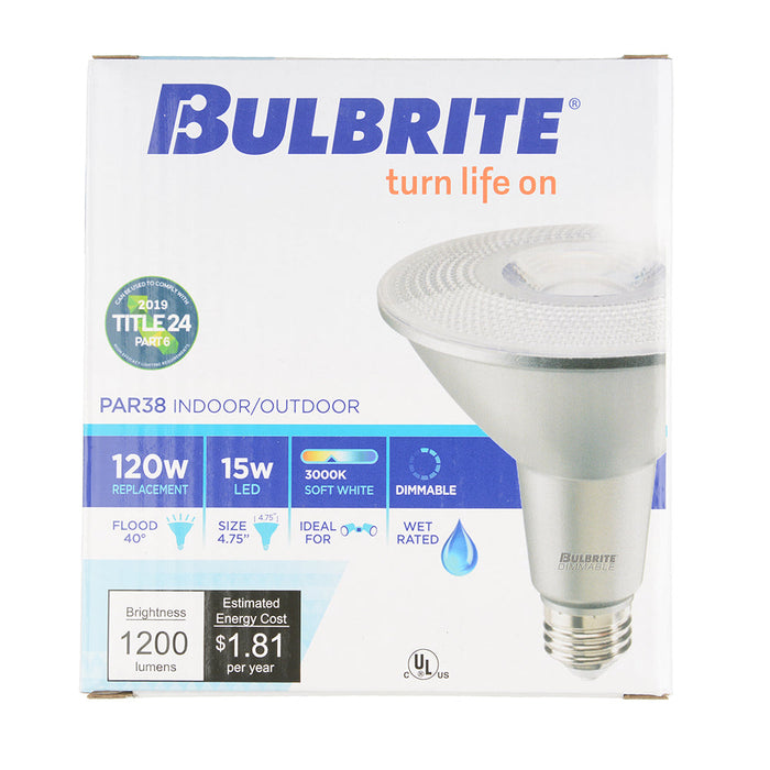 Bulbrite LED15PAR38/FL40/930/WD/2 15W LED PAR38 3000K 90 CRI Flood Wet Location Dimmable (772302)