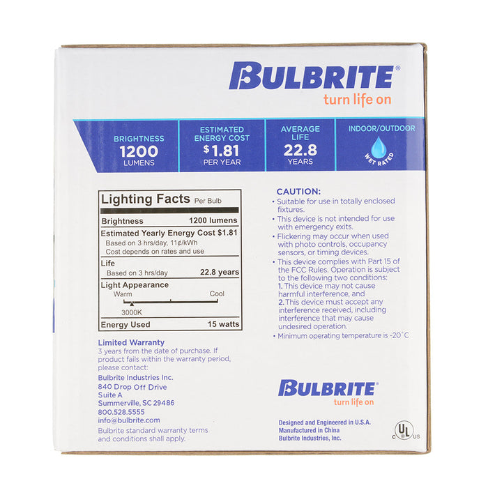Bulbrite LED15PAR38/FL40/930/WD/2 15W LED PAR38 3000K 90 CRI Flood Wet Location Dimmable (772302)