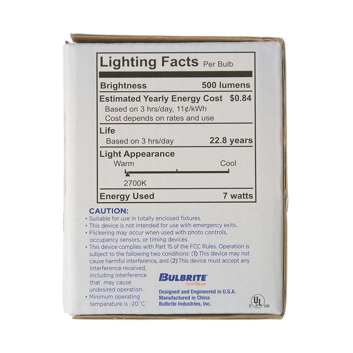 Bulbrite LED7PAR20/FL40/827/WD/2 7W LED PAR20 2700K Flood 80 CRI Wet Location Dimmable (772752)