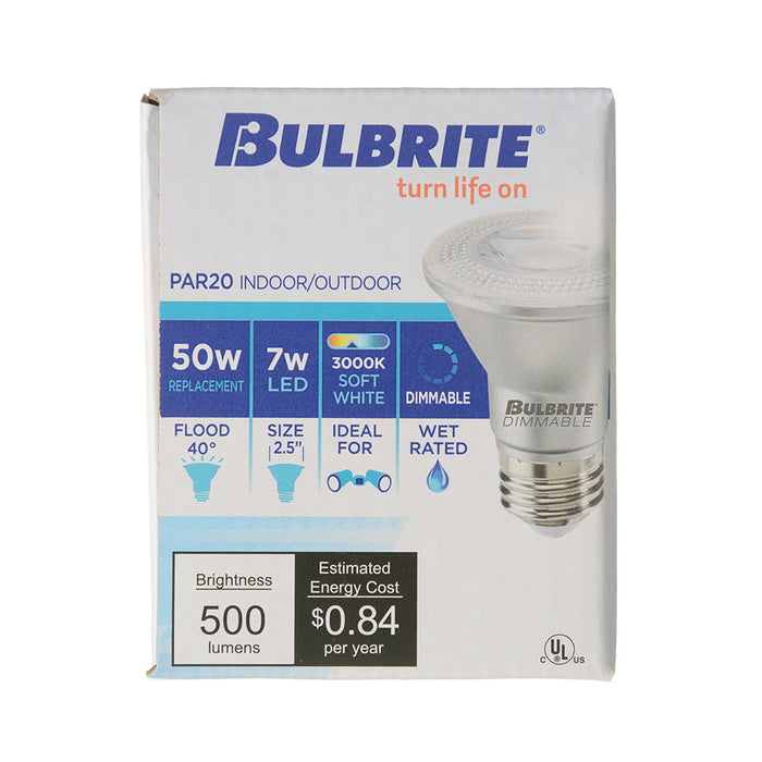 Bulbrite LED7PAR20/FL40/830/WD/2 7W LED PAR20 3000K Flood 80 CRI Wet Location Dimmable (772756)