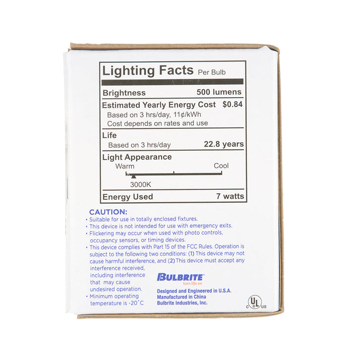 Bulbrite LED7PAR20/FL40/830/WD/2 7W LED PAR20 3000K Flood 80 CRI Wet Location Dimmable (772756)