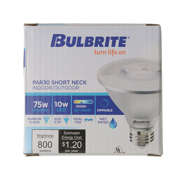 Bulbrite LED10PAR30S/NF25/830/WD/2 10W LED PAR30 Short Neck 3000K Narrow Flood 80 CRI Wet Location Dimmable (772767)