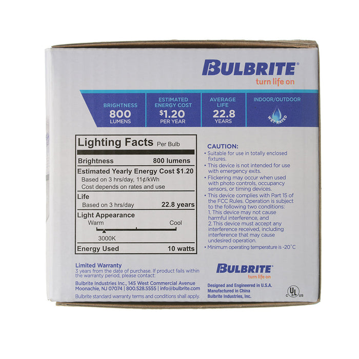 Bulbrite LED10PAR30S/NF25/830/WD/2 10W LED PAR30 Short Neck 3000K Narrow Flood 80 CRI Wet Location Dimmable (772767)