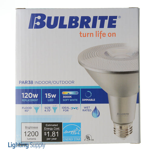 Bulbrite LED15PAR38/FL40/830/WD/2 15W LED PAR38 3000K Flood 80 CRI Wet Location Dimmable (772792)