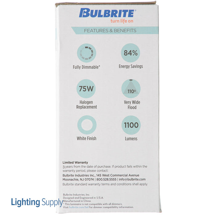 Bulbrite LED12REC/4/5CCT/927-950/WHRD/D 12W LED 4 Inch Downlight Retrofit Smooth White Round CCT Selectable 2700K/3000K/3500K/4000K/5000K Dimmable 120V (773190)