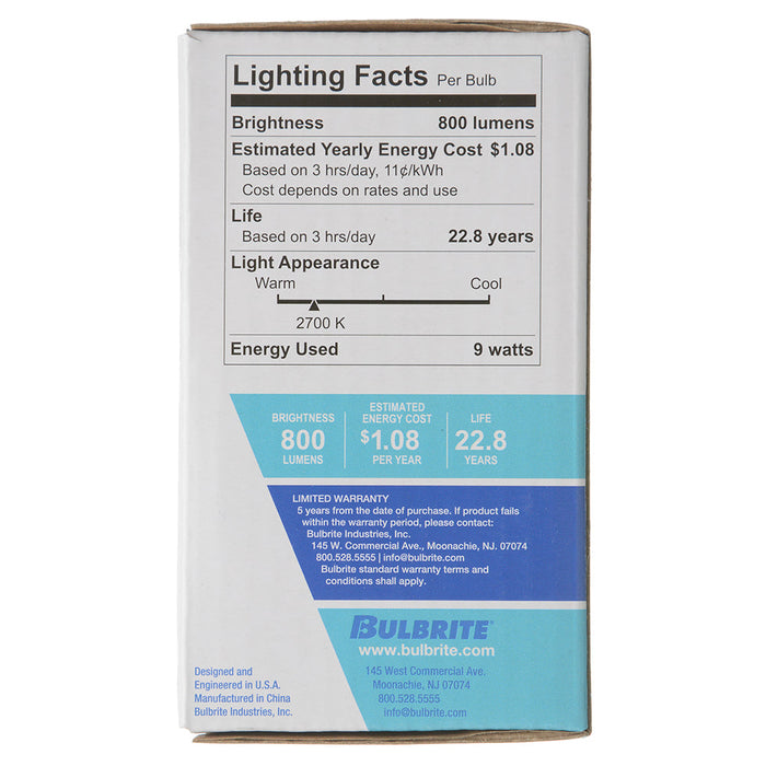 Bulbrite LED9A19/P60W/927/GU24/J/D/1P 9W LED A19 60W Equivalent Premium Dimmable 2700K GU24 Base 120V (774241)