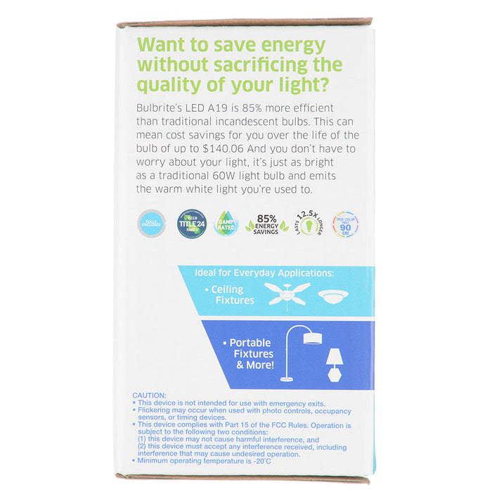 Bulbrite LED9A19/P60W/927/GU24/J/D/1P 9W LED A19 60W Equivalent Premium Dimmable 2700K GU24 Base 120V (774241)