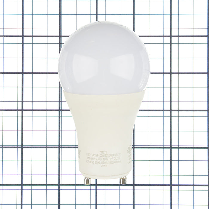 Bulbrite LED15A19/P100W/927/GU24/J/D/1P 15W LED A19 100W Equivalent 2700K GU24 Base 90 CRI 120V Dimmable (774278)