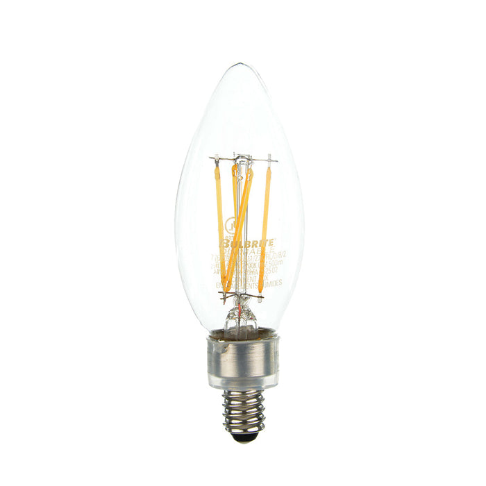 Bulbrite LED5B11/27K/FIL/D/B/2 5W LED B11 Filament Bulb 2700K 500Lm 120V E12 Base Clear (776203)