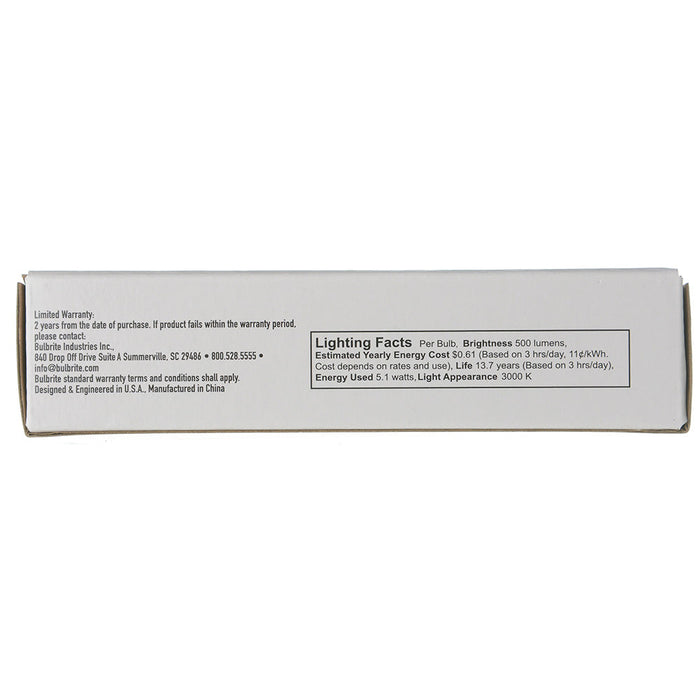 Bulbrite LED5T9/30K/FIL/D/B/2 5 Inch 5.1W LED T9 Tube E26 Base 3000K 500Lm 120V 80 CRI 310 Degree Beam Angle Dimmable Clear (776207)