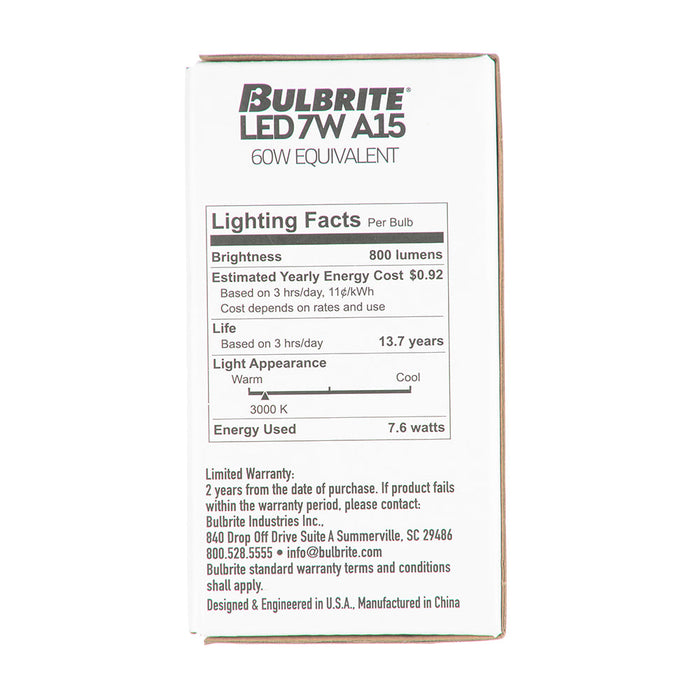 Bulbrite LED7A15/30K/FIL/D/B/2 7W LED A15 Filament Bulb Medium E26 Base 3000K 800Lm 120V Clear (776210)