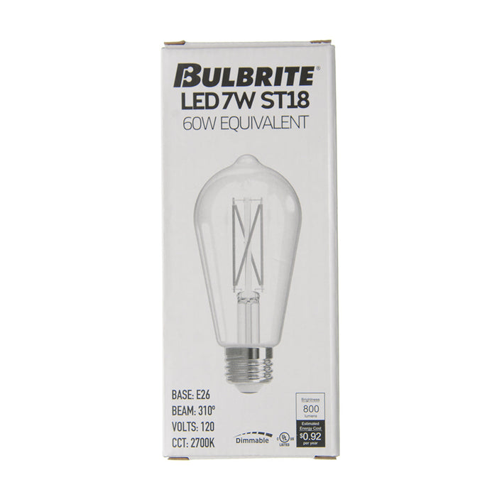 Bulbrite LED7ST18/27K/FIL/D/B/2 7W LED ST18 Filament Bulb E26 Base 2700K 800Lm 120V Dimmable Clear (776223)