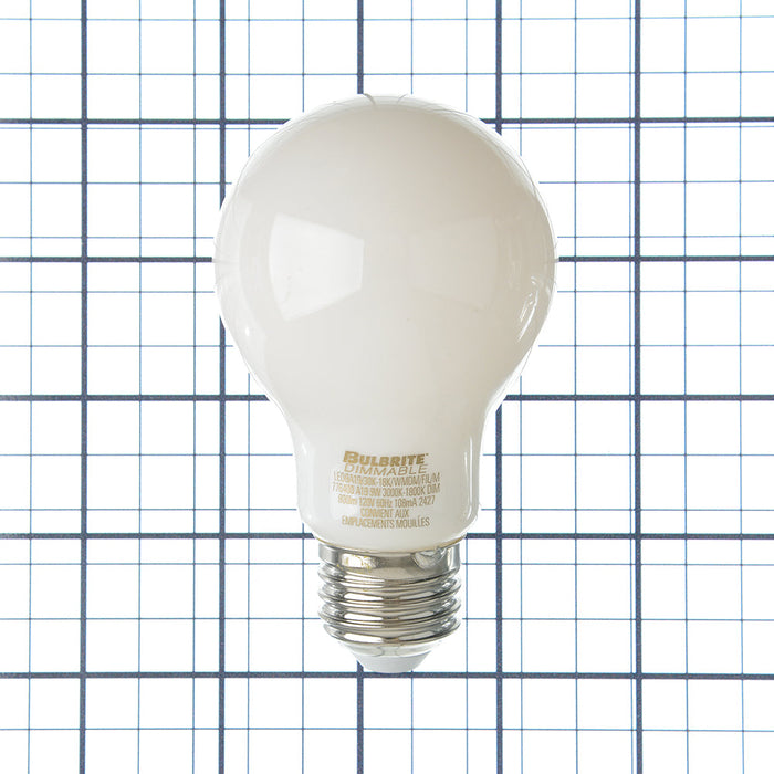 Bulbrite LED9A19/30K-18K/WMDM/FIL/M 9W LED A19 3000K-1800K Filament Bulb Milky Warm Dimming 120V E26 Base (776400)