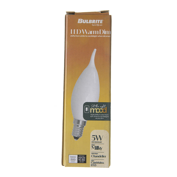 Bulbrite LED5CA10/30K-18K/WMDM/FIL/M 5W LED CA10 3000K-1800K Filament Bulb Milky E12 Base Warm Dimming 120V (776402)