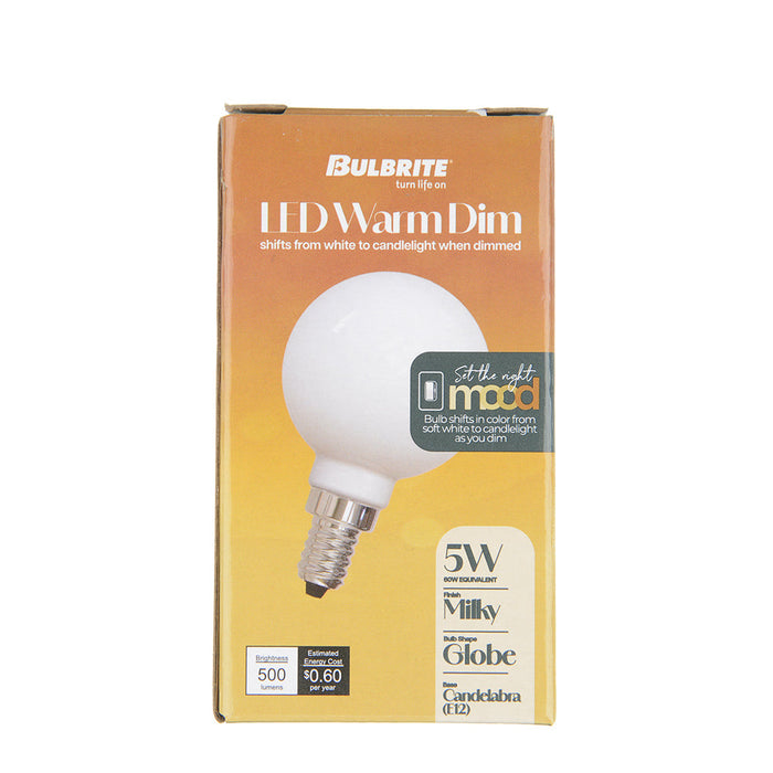Bulbrite LED5G16/30K-18K/WMDM/FIL/M 5W LED G16 3000K-1800K Filament Bulb Milky Warm Dimming E12 Base 120V (776403)