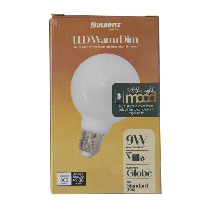 Bulbrite LED9G25/30K-18K/WMDM/FIL/M 9W LED G25 3000K-1800K Filament Bulb Milky Warm Dimming E26 Base 120V (776404)
