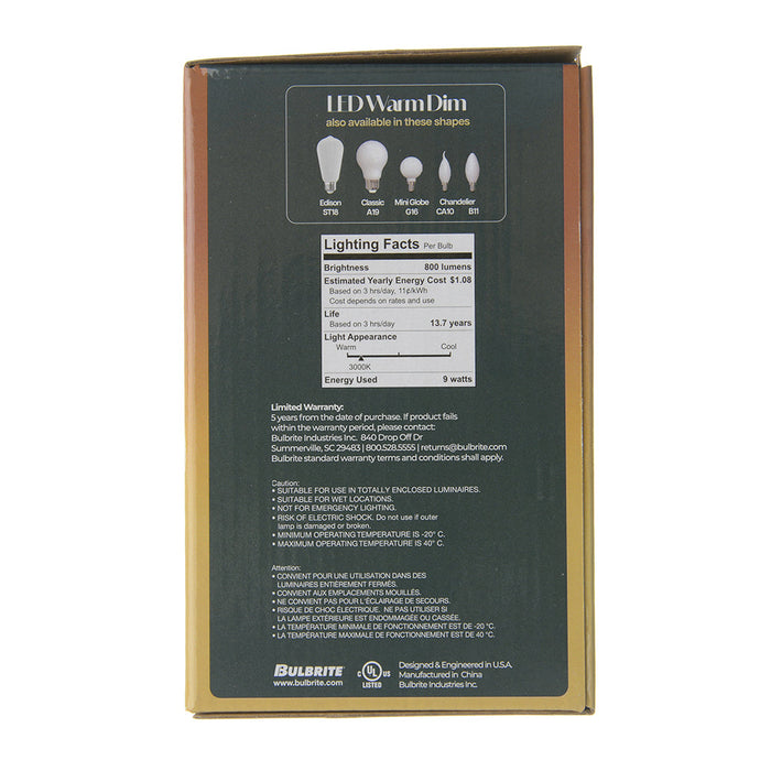 Bulbrite LED9G25/30K-18K/WMDM/FIL/M 9W LED G25 3000K-1800K Filament Bulb Milky Warm Dimming E26 Base 120V (776404)