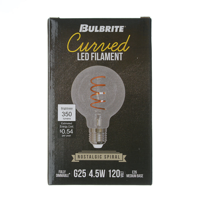 Bulbrite LED4G25/21K/FIL-NOS/CURV/SPIRAL 4W LED G25 2100K Curved Filament Spiral Bulb E26 Base Clear Dimmable (776516)