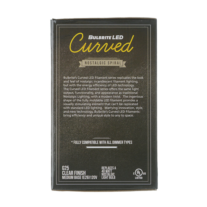 Bulbrite LED4G25/21K/FIL-NOS/CURV/SPIRAL 4W LED G25 2100K Curved Filament Spiral Bulb E26 Base Clear Dimmable (776516)