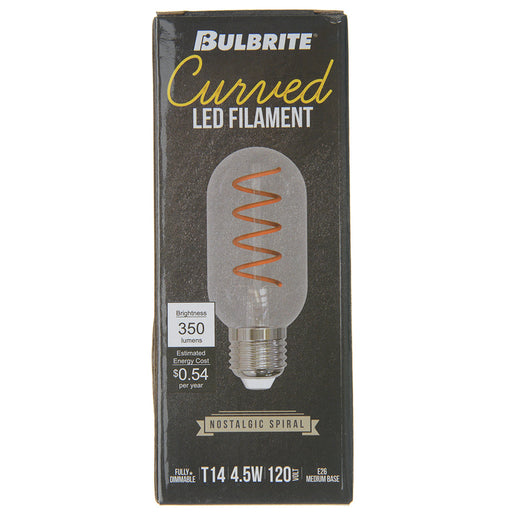 Bulbrite LED4T14/21K/FIL-NOS/CURV/SPIRAL 4W LED T14 2100K Curved Filament Spiral Bulb E26 Base Clear Dimmable (776518)