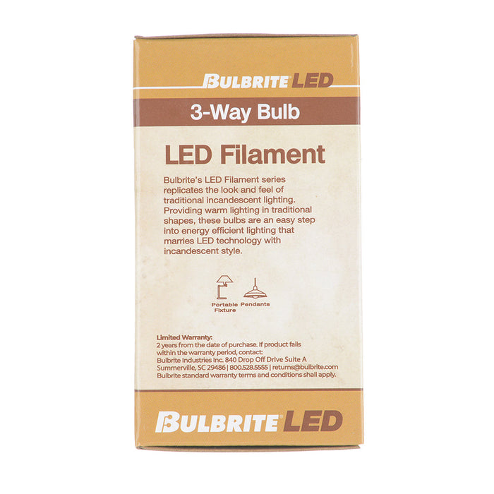 Bulbrite LED11A19/30K/FIL/3WAY 3-Way LED A19 Filament Bulb 4.5W/7W/11W E26 Base 3000K 120V 90 CRI 320 Degree Beam Angle Non-Dimmable Milky (776521)