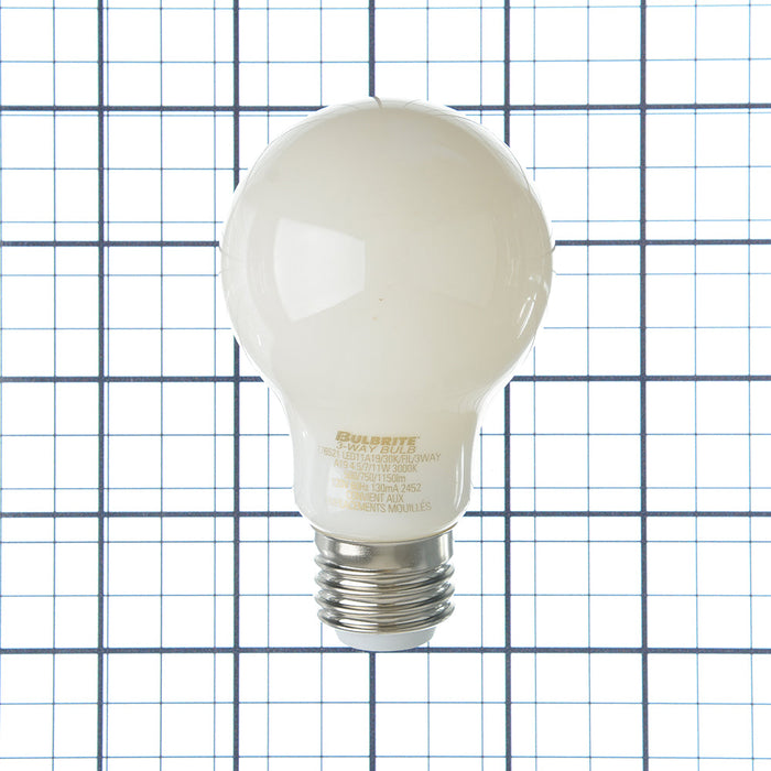 Bulbrite LED11A19/30K/FIL/3WAY 3-Way LED A19 Filament Bulb 4.5W/7W/11W E26 Base 3000K 120V 90 CRI 320 Degree Beam Angle Non-Dimmable Milky (776521)