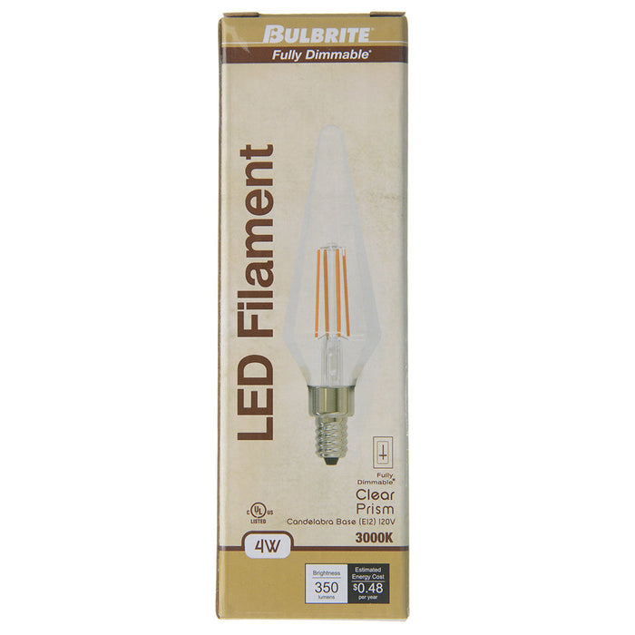 Bulbrite LED4PRISM/30K/FIL/3 4W LED Prismatic 3000K Filament Bulb E12 Base Fully Compatible Dimming 120V Clear (776596)