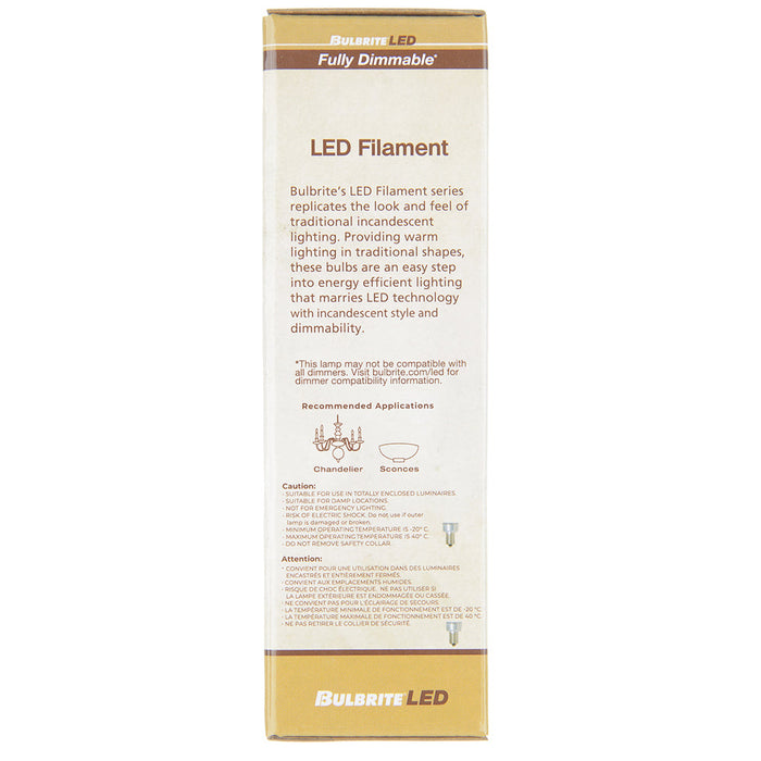Bulbrite LED4PRISM/30K/FIL/3 4W LED Prismatic 3000K Filament Bulb E12 Base Fully Compatible Dimming 120V Clear (776596)