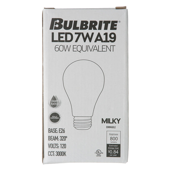 Bulbrite LED7A19/30K/FIL/M/D/B 7W LED A19 3000K Filament Bulb Milky E26 Base Dimmable 120V (776654)