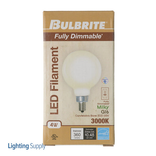 Bulbrite LED4G16/30K/FIL/M/3 4W LED G16 3000K Filament Candelabra E12 Base 120V (776712)