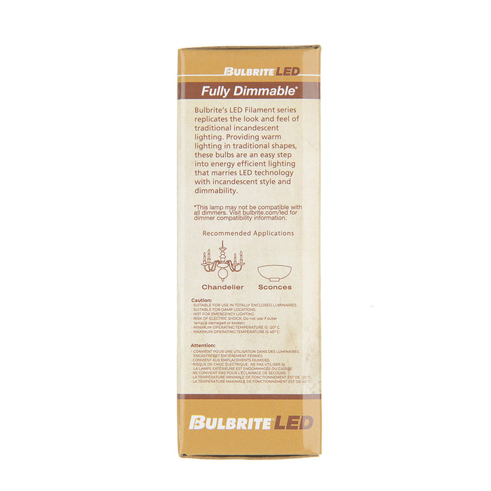 Bulbrite LED5B11/27K/FIL/M/E26/3 5.5W LED B11 2700K Filament Bulb E26 Base Milky Fully Compatible Dimming 120V (776735)