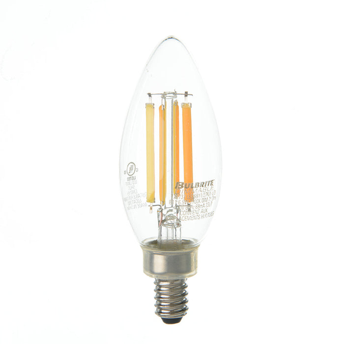 Bulbrite LED6B11/27K/FIL/3 6.5W LED B11 2700K Filament Bulb E12 Base Clear 120V Dimmable (776737)
