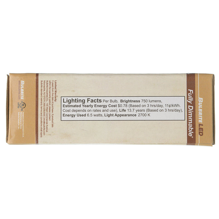 Bulbrite LED6B11/27K/FIL/3 6.5W LED B11 2700K Filament Bulb E12 Base Clear 120V Dimmable (776737)