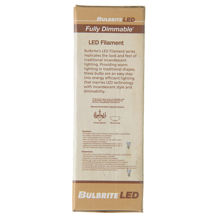 Bulbrite LED6B11/27K/FIL/3 6.5W LED B11 2700K Filament Bulb E12 Base Clear 120V Dimmable (776737)