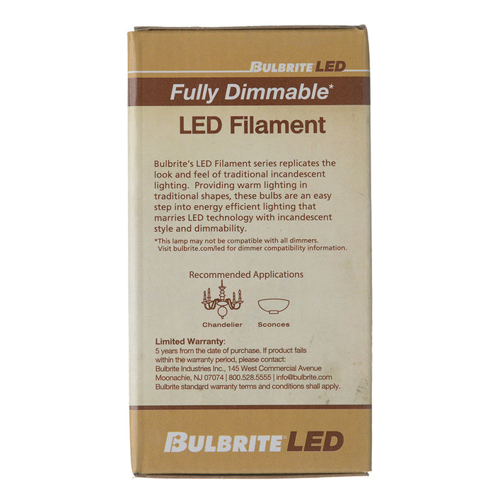 Bulbrite LED4G16/27K/FIL/4/JA8 4W LED G16 2700K Filament Bulb E12 Base Fully Compatible Dimming 120V Clear (776743)