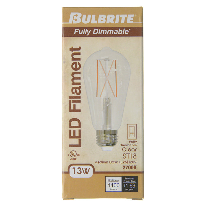 Bulbrite LED13ST18/27K/FIL/3/JA8 13W LED ST18 2700K Filament Bulb Clear E26 Base Fully Compatible Dimming 120V (776745)