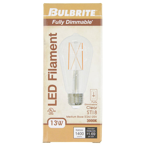 Bulbrite LED13ST18/30K/FIL/3/JA8 13W LED ST18 3000K Filament Bulb Clear E26 Base Fully Compatible Dimming 120V (776746)