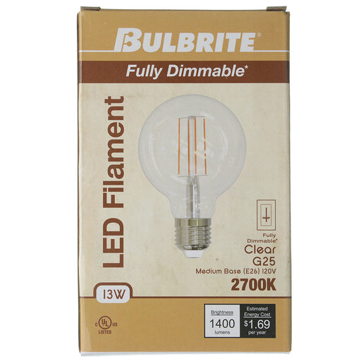 Bulbrite LED13G25/27K/FIL/3/JA8 13W LED G25 2700K Filament Bulb Clear E26 Base Fully Compatible Dimming 120V (776747)