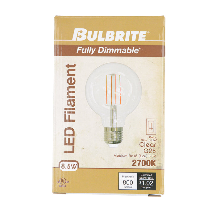 Bulbrite LED8G25/27K/FIL/4/JA8 8.5W LED G25 2700K Filament Bulb E12 Base Fully Compatible Dimming 120V Clear (776749)