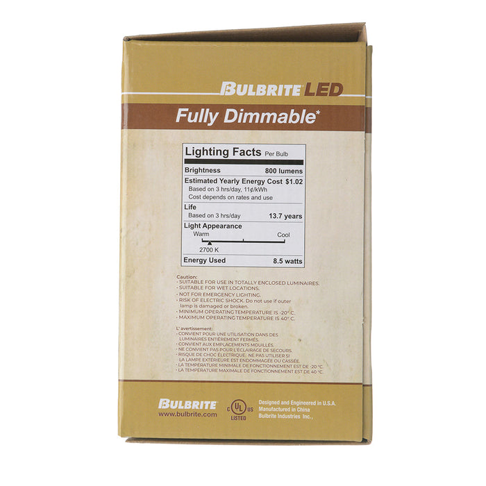 Bulbrite LED8G25/27K/FIL/4/JA8 8.5W LED G25 2700K Filament Bulb E12 Base Fully Compatible Dimming 120V Clear (776749)